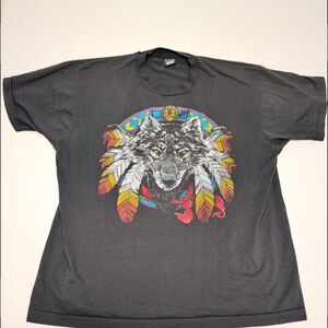 Vintage Screen Stars Best Mens XLarge Native Indian Wolf T Shirt Single Stitch